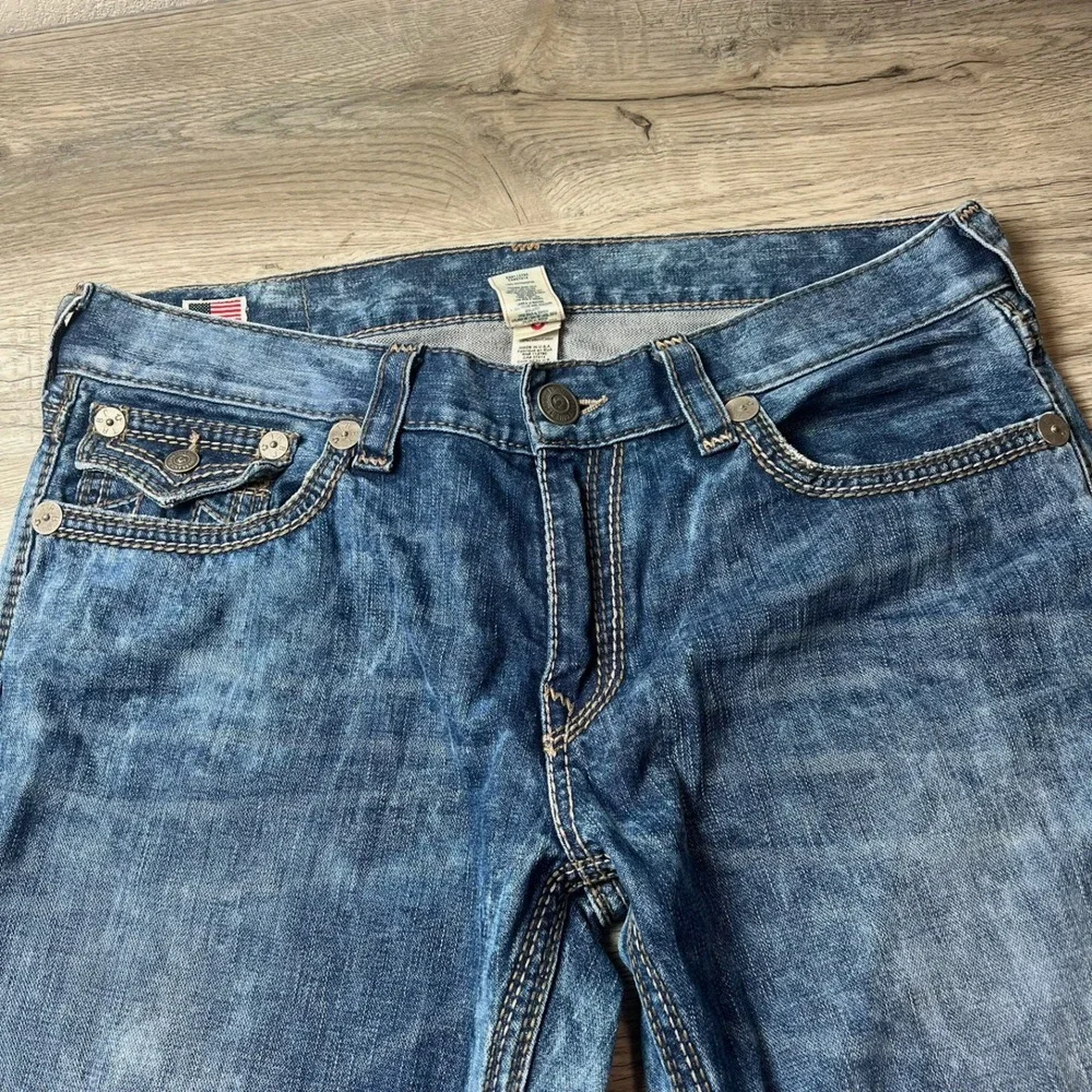 True Religion Ricky Big QT Mens 38 Blue Straight Leg Faded Denim Jeans USA Made